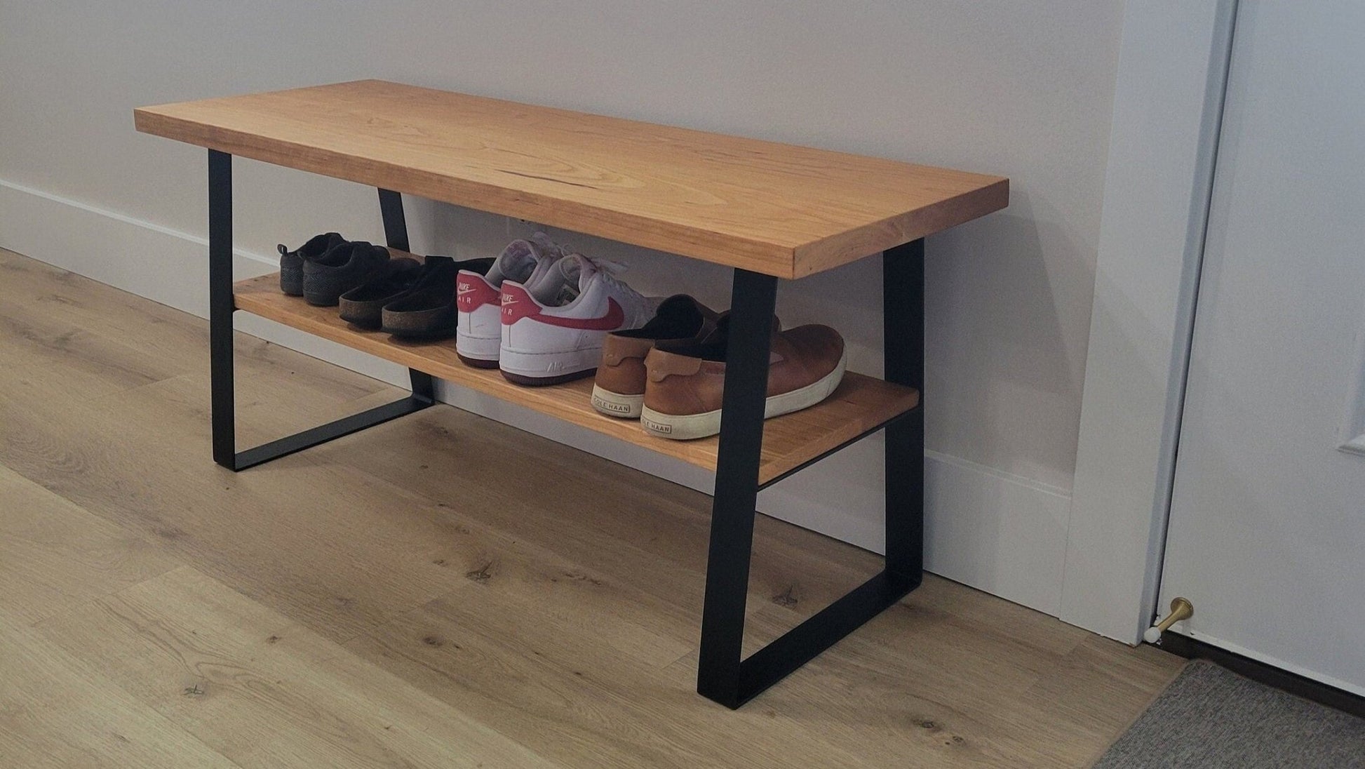 Entry Way Bench - Shoe Storage Bench - Metal Bench Legs - Icehouse Woodwork & Design